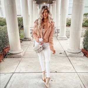 pink suede moto jacket